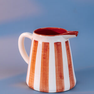 Livona-040 Stor kande i terracotta keramik med terracottafarvede og hvide striber | 2L