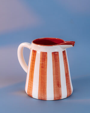 Livona-040 Stor kande i terracotta keramik med terracottafarvede og hvide striber | 2L