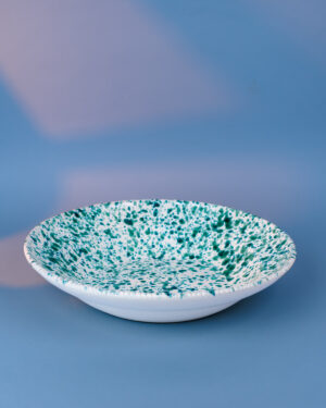 Italiensk salatskål med håndmalet hvid/grønt Macchiettato-mønster  |  34 cm