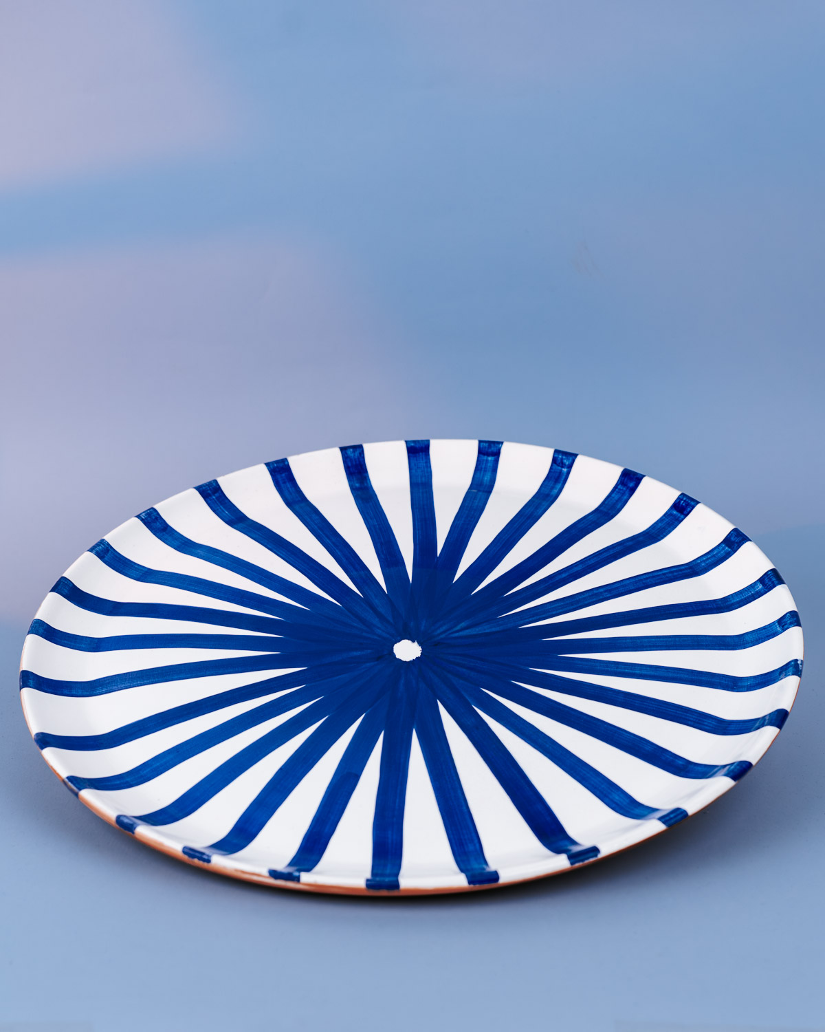 Blåt stort serveringsfad håndlavet i Terracotta keramik | 40.5 cm